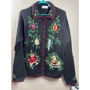 BP‎ Design Ornaments Christmas Beaded Embroidered Knit Cardigan Sweater SZ Large